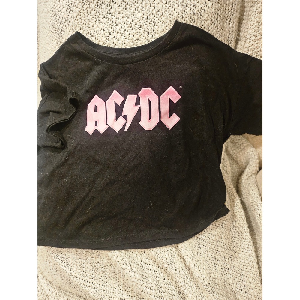 Wonder Nation AC/DC Graphic T-Shirt Kids Size S 6-6X Black Pink Rock Band Tee